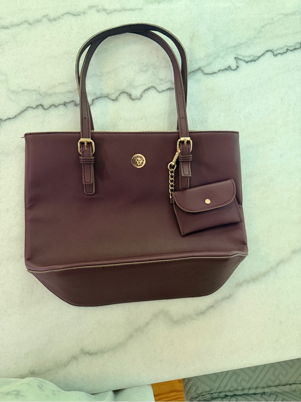 Anne Klein Plum Tote with Card Pouch and Gold Accent